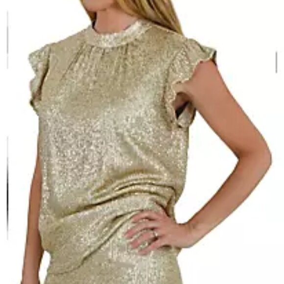 DR2 Tops - NEW DR2 by Daniel Rainn Gold Sequin Top with Bow at Neck- Size 2X